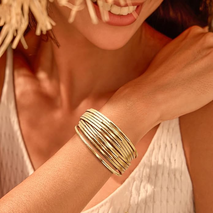 ENGCKSHI Wrapped Bracelets for Women,Leather Bracelet,Boho Bracelets for Women,Multi-Layer Pearl Crystal Bracelet Bangle Jewelry