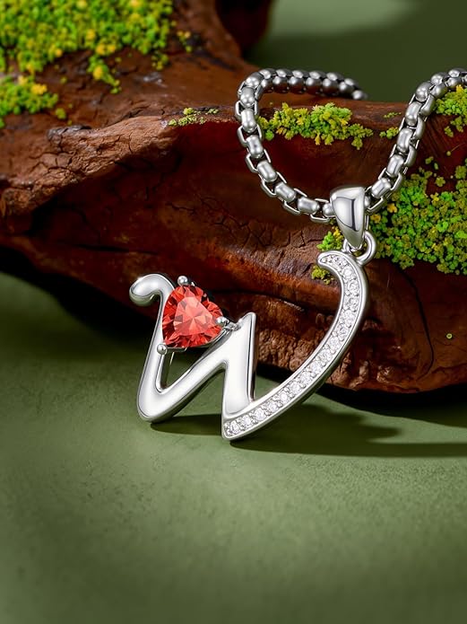 Christmas Gifts for Women Alphabet A to Z Initial Birthstone Pendant Necklaces for Women - 18k White Gold Plated Personalized Name Jewelry Valentine Mothers Day Birthday Gifts for Women Her Girlfriend