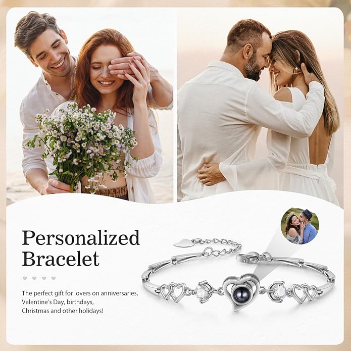 ROSI Personalized Bracelets with Picture Inside, Custom Projection Bracelets with Photos, Picture Bracelet Personalized Photo Gifts, Memorial Gifts for Women Mom Family Couple Girl