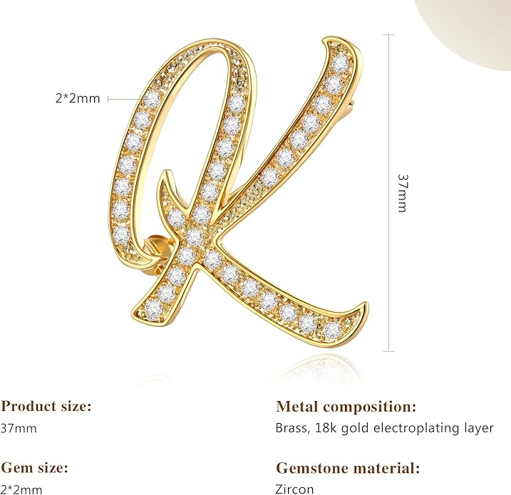 Cicy Bell A-Z Initial 26 Letter Brooch Pins 18k Gold Plated Cubic Zirconia Breastpin Name Personalized Gifts for Women Men