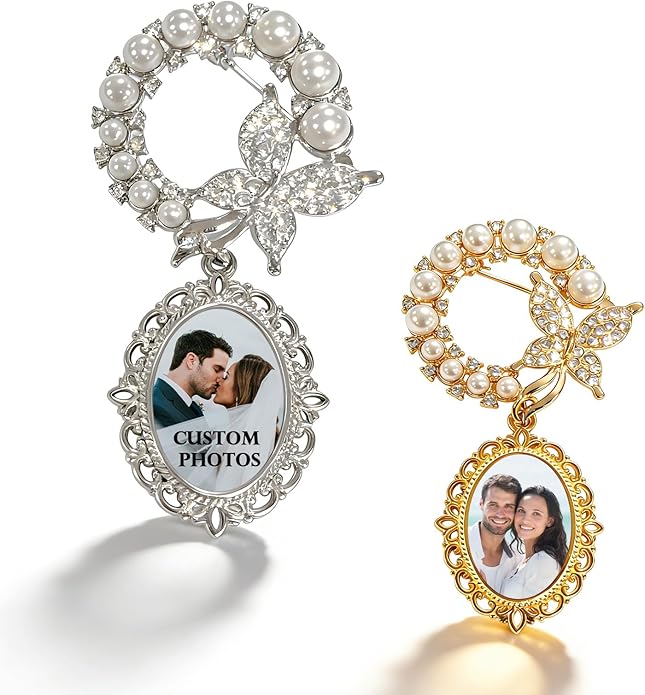 Custom Wedding Bouquet Photo Charms Bride & Groom Wedding Brooch Charm Personalized Decorative Pins suitable for Weddings Graduation Ceremonies Memorial Services