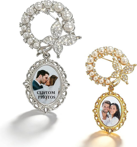 Custom Wedding Bouquet Photo Charms Bride & Groom Wedding Brooch Charm Personalized Decorative Pins suitable for Weddings Graduation Ceremonies Memorial Services