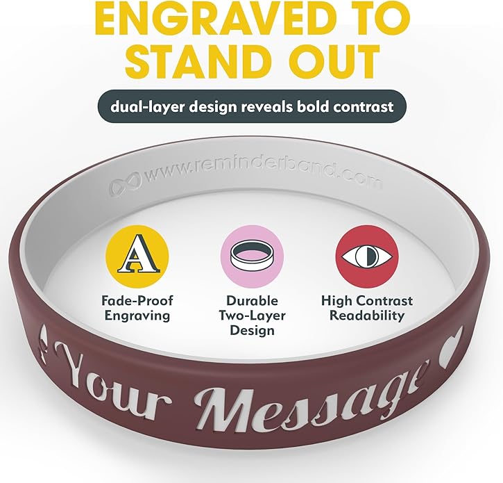 Reminderband Custom 100% Silicone Luxe Wristbands – Personalized Motivational Bracelets, Bulk Rubber Bands for Events, Fundraisers, Awareness, Gifts - Hypoallergenic Bands