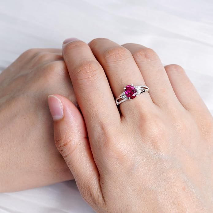 925 Sterling Silver Oval Shaped 8X6 MM Gemstone Ring Leaf Engagement Ring for Women Jewelry