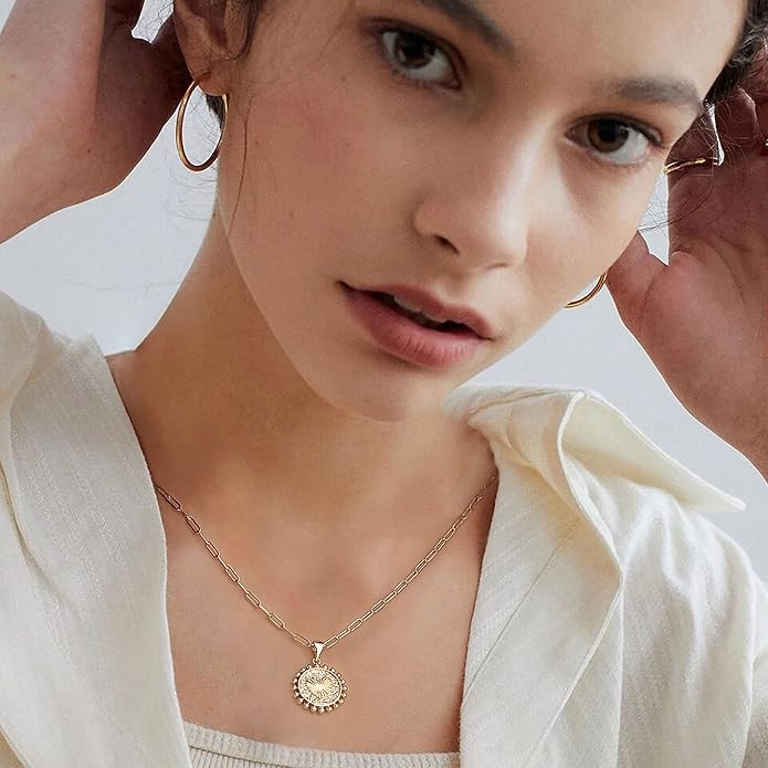 Turandoss Dainty Layered Choker Necklace, Handmade Y Pendant Necklace Multilayer Bar Disc Necklace Adjustable Layering Choker Necklaces for Women