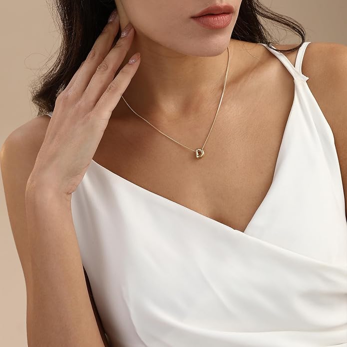 Bubble Gold Letter Necklace for Women, 14k Gold Plated Balloon Initial Necklace, Dainty Gold Necklace for Women, Personalized Bubble Pendant Name Necklace, Fashion Accessories Trendy Jewelry