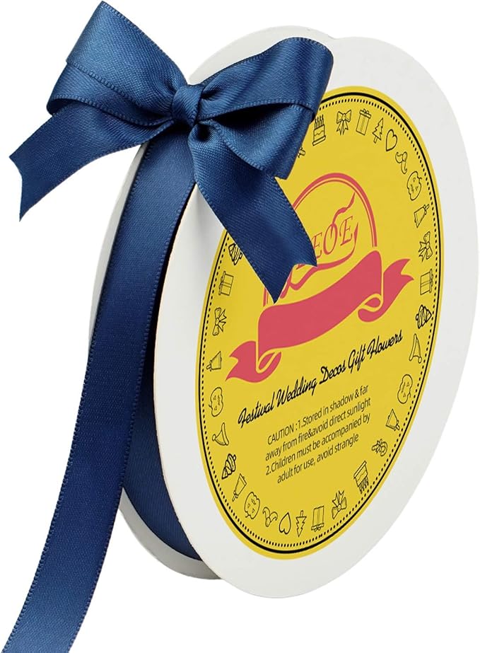 LEEQE Double Face Navy Blue Satin Ribbon 5/8 inch X 50 Yards Polyester Navy Blue Ribbon for Gift Wrapping Very Suitable for Weddings Party Invitation Decorations and More