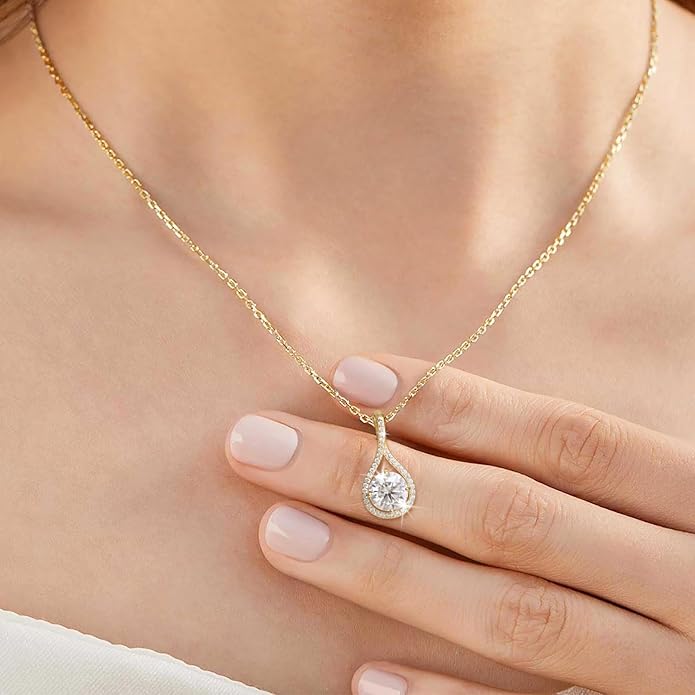 Moissanite Necklace Gift for Women, 925 Sterling Silver 18K White/Yellow Gold Plated 0.5-6.0CT Moissanite Pendant for Her, Anniversary Day, Birthday, Wedding - to My Wife, Mom