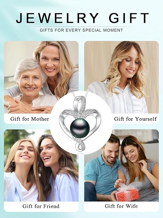 Tahitian Black Pearl Necklace Infinity Gifts for Women Wife Wedding Birthday Anniversary Jewelry Valentines Christmas Day Gifts 925 Sterling Silver