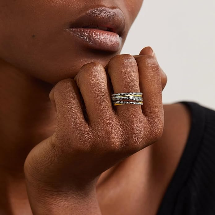 2 Tone 14K Gold & Silver Plated Ring, Wide Intertwined Crossover Statement Chunky Gold Rings Vintage Fashion Band Rings for Women Designer Jewelry Gifts