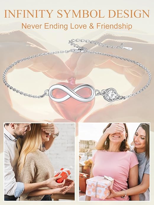 Custom4U Personalized Infinity Ankle Bracelets for Women 925 Sterling Silver Anklet Bracelet Endless Love Symbol Birthstone Charm Adjustable Foot Chain Jewelry Mothers Day Gifts for Mom Wife Women Her