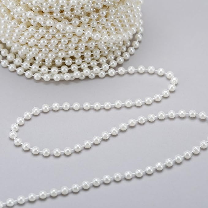 Rytenz Pearls String Bead, Ivory Color Faux Pearl Beads Roll Strand for Wedding Party Christmas Tree and Flowers Decorations Garland DIY Crafts (5mm- 99 Feet)