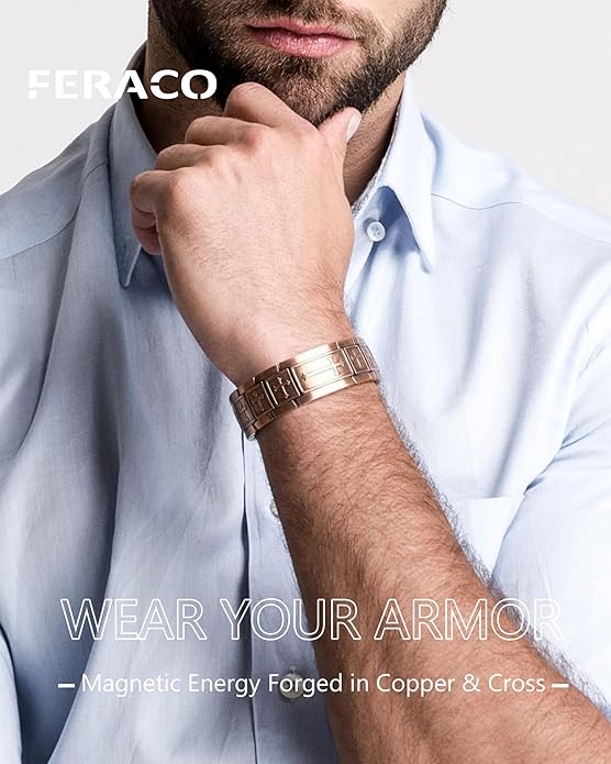 Feraco Copper Bracelet for Men 3X Strength,Magnetic Therapy Bracelet Copper Jewelry with Powerful 3800 Gauss Magnets,Premium Fold-Over Clasp
