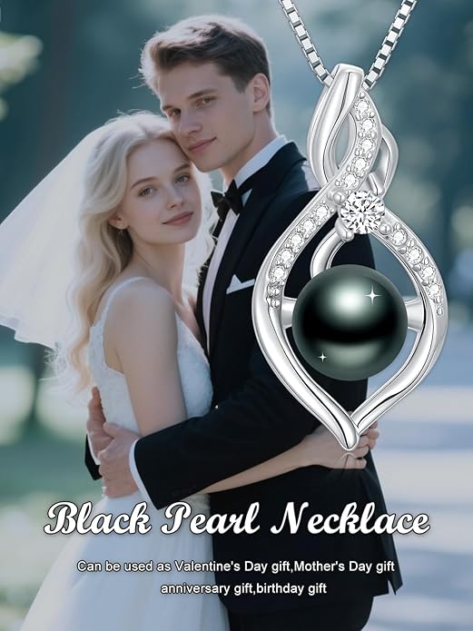 KANNSOAR Tahitian Black Pearl 18K White Gold Plated Sterling Silver Heart/Infinity/Four Leaf Clover Pendant Necklace Jewelry Gifts for Women Wife Mom Girlfriend Wedding Birthday Anniversary Christmas