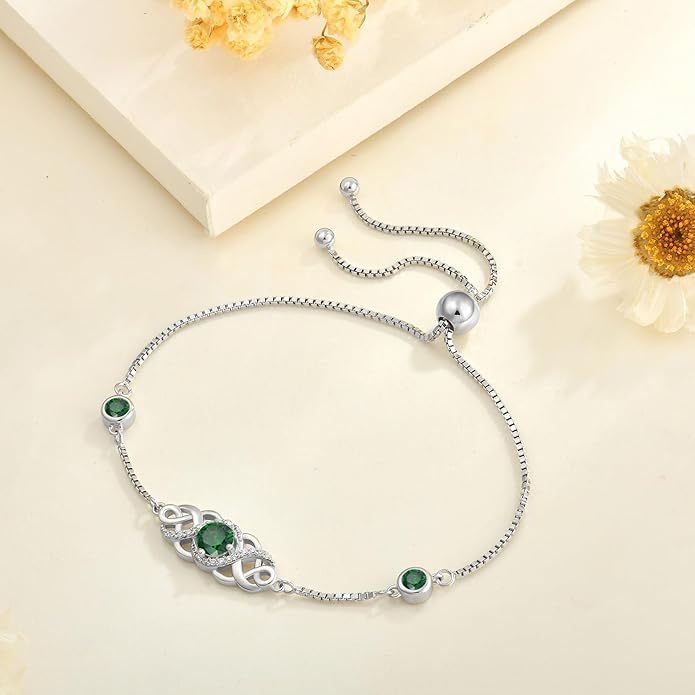 Infinity Celtic Knot Bracelet 925 Sterling Silver Birthstone Bracelet Irish Jewelry for Women