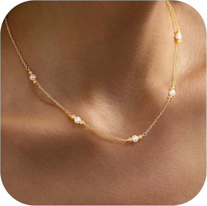 M MOOHAM Gold Clover Heart Pearl Butterfly Star flower Choker Necklace for Women - Dainty 14K Gold Plated Cubic Zirconia Cute Station Necklaces for Women Trendy Prom Jewelry Gifts