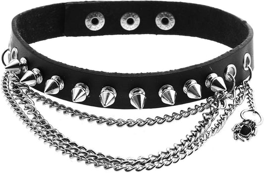 Zysta Unisex Cool Rivet Spike Studed Genuine Leather Choker Gothic Jewelery Necklace Collar Band Chain Goth Punk Rocker Bold Costume Black