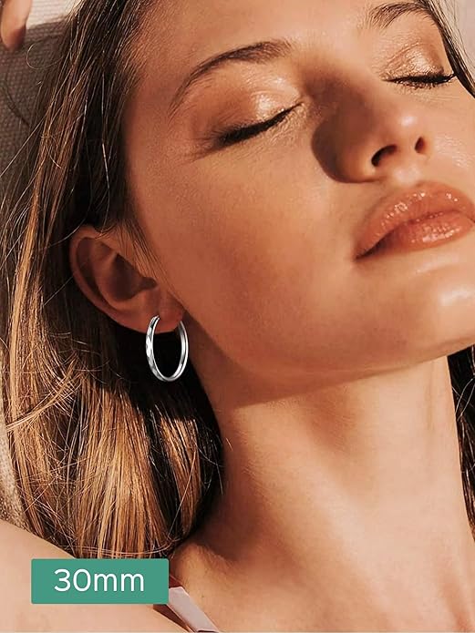 ChicSilver Hypoallergenic 925 Sterling Silver Hoop Earrings for Women, Lightweight Large Gold Plated Hoop Earrings, Endless Hoops Huggie Earrings 15/20/30/50/70MM