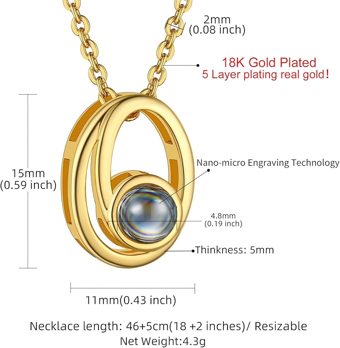 Custom4U Personalized Initial Picture Necklace for Women, Projection Necklace with Picture Inside, Gold/Silver Letter Pendant Necklace, Custom Photo Gifts for Mom Wife Birthday Valentines