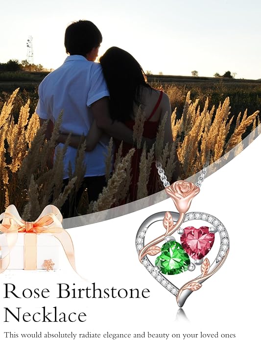 Christmas Gifts for Women Rose Heart Birthstone Pendant Necklace I Love You Forever Jewelry Valentine Mothers Day Birthday Gifts for Women Her Wife Girlfriend
