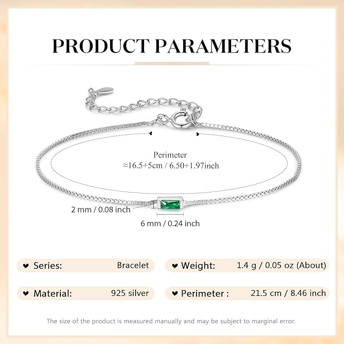 925 Sterling Silver Personalized Mom Birthstone Bracelets for Women — Custom Adjustable Dainty Jewelry for Mother’s Day, Birthday, Christmas Gifts for Mom Grandma Wife