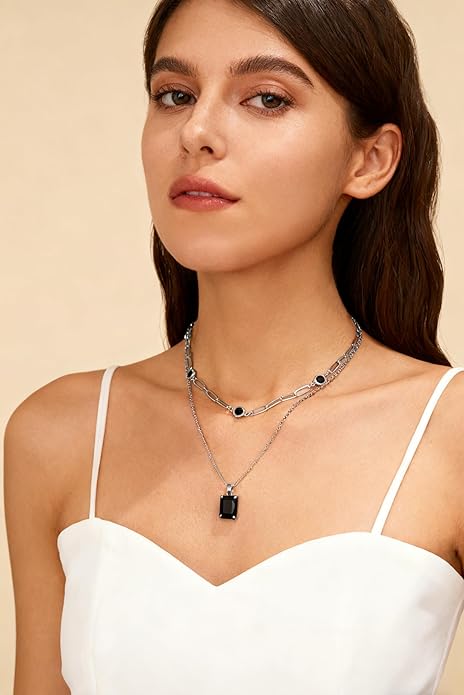 Gold Layered Pendant Necklaces for Women 14k Gold Plated Crystal Choker Necklace Paperclip Rhinestone Necklace Party Prom Jewelry