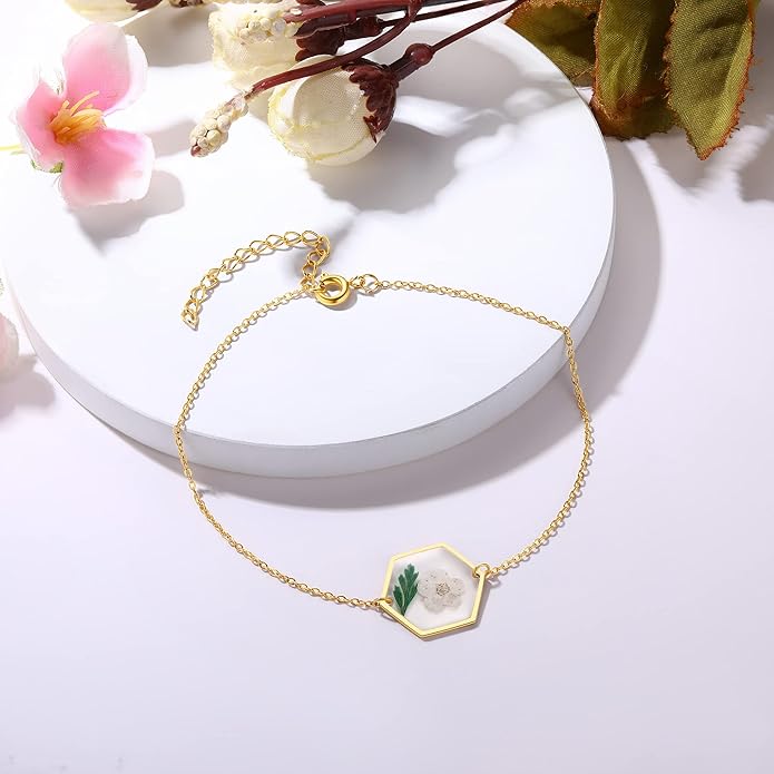 Forget-Me-Not Pressed Wildflower Bracelet | Pressed Flower Bracelet | Gold/Silver Pressed Flower Jewelry | Personalized Handmade Jewelry | Gift For Women