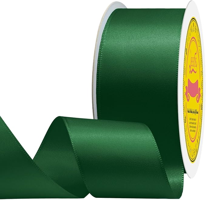 LEEQE Double Face Forest Green Satin Ribbon 1-1/2 inch X 25 Yards Polyester Forest Green Ribbon for Gift Wrapping Very Suitable for Weddings Party Hair Bow Invitation Decorations and More