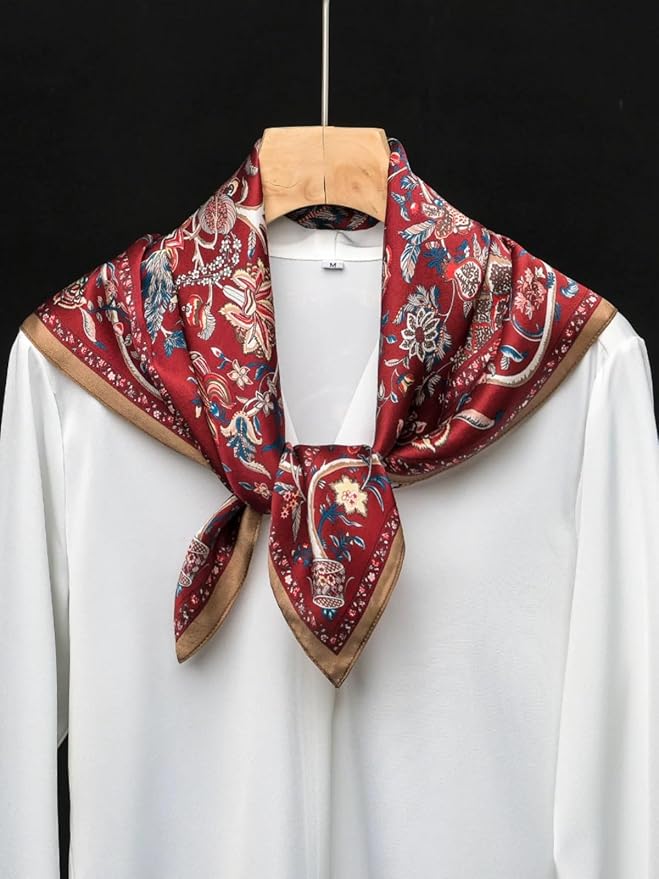 ANDANTINO 100% Mulberry Silk Square Scarf for Hair-25.6" X25.6'' Women Men Natural Silk Neckerchief Digital Printed Headscarf