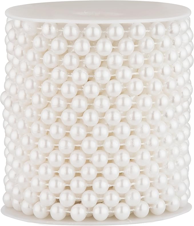 8mm Pearl Garland, 33 Feet Faux Pearl Garland Spool Roll for Wedding Centerpiece Backdrop Christmas Tree and Flowers Decoration DIY Craft (White)