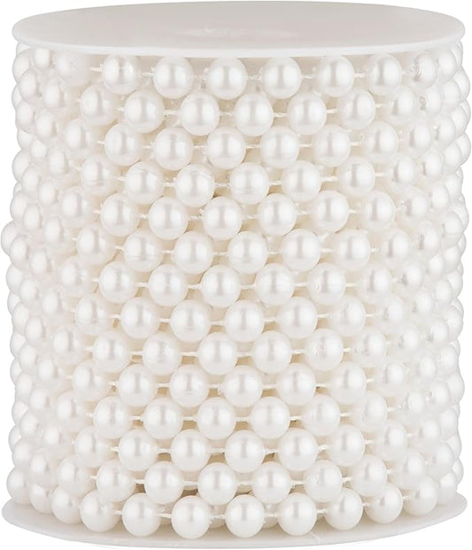 8mm Pearl Garland, 33 Feet Faux Pearl Garland Spool Roll for Wedding Centerpiece Backdrop Christmas Tree and Flowers Decoration DIY Craft (White)