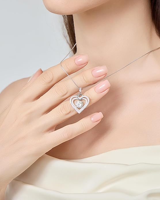ForeverLove Heart Necklaces for Women, 1-3 Carat Moissanite Necklace Engraved 'I LOVE YOU', Wedding Anniversary Birthday Christmas Valentines Engagements Mothers Day Jewelry Gifts for Mom Wife Her Girlfriend