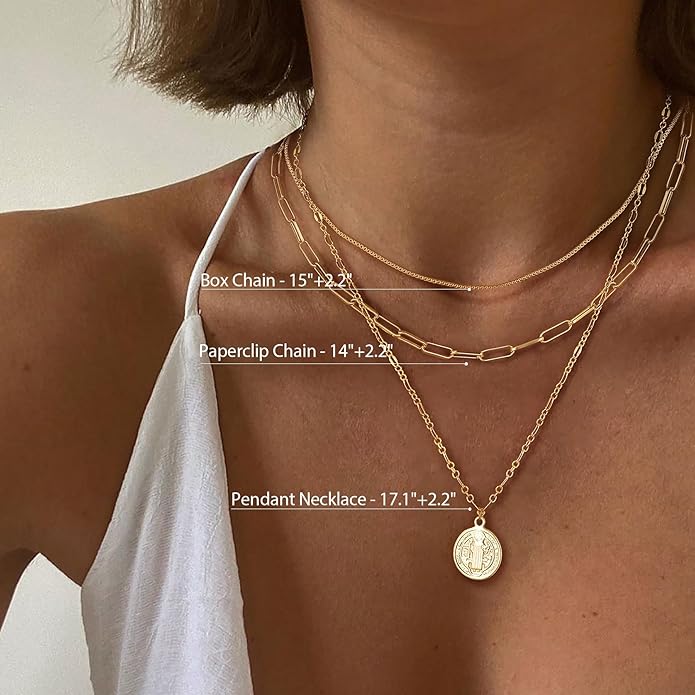 Layered Necklaces for Women, Dainty 14K Gold Plated Herringbone Chain Necklace Set Chunky Gold Necklace Stack Layering Choker Necklaces for Women Trendy Fashion Waterproof Jewelry