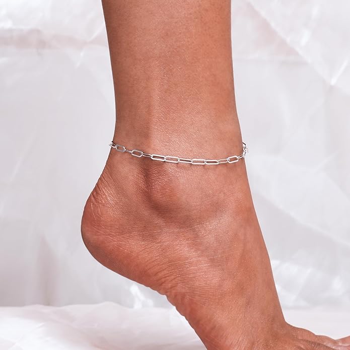 CHIC & ARTSY 925 Sterling Silver Ankle Bracelet Multilayer Anklets for Women Satellite, Star, Cross, Circle, Butterfly, Teardrop, Oval Disk Layered Anklet Beach Jewelry
