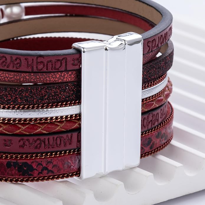 FANCY SHINY Tree of Life Leather Wrap Bracelet Inspirational Cuff Bangles Boho Pearl Bracelets with Magnetic Clasp Unique Jewelry Gifts for Women