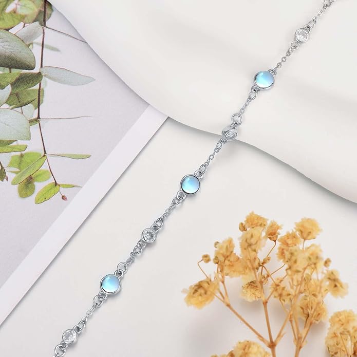 Anklet Bracelet for Women 925 Sterling Silver Natural Stone Chain Ankle Bracelet Beach Summer Fine Jewelry Birthday Christmas Gifts for Women Her Mom