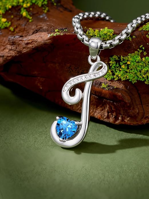 Christmas Gifts for Women Alphabet A to Z Initial Birthstone Pendant Necklaces for Women - 18k White Gold Plated Personalized Name Jewelry Valentine Mothers Day Birthday Gifts for Women Her Girlfriend