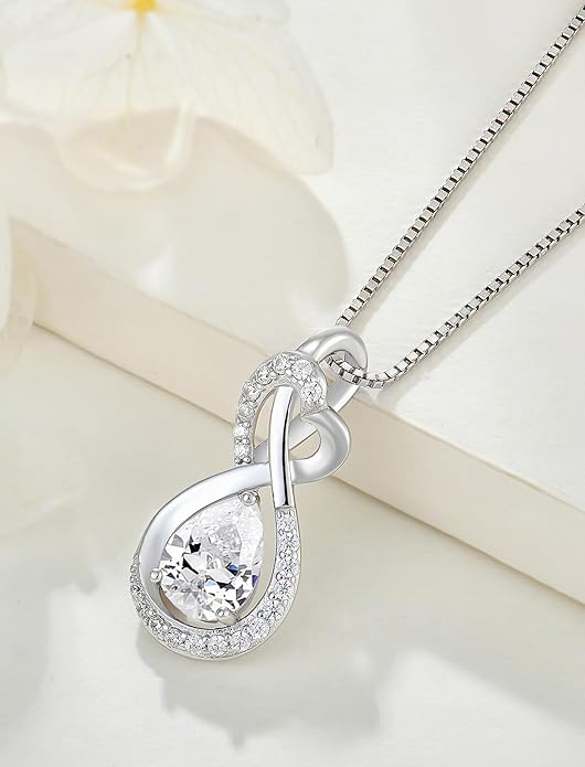 Infinity Necklace Birthstone Pendant 925 Sterling Silver Jewelry for Women