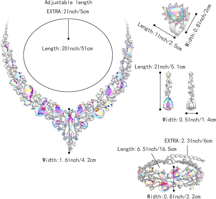 BriLove Wedding Bridal Jewelery for Women Austrian Crystal Teardrop Cluster Statement Necklace Dangle Earrings Link Bracelet Set