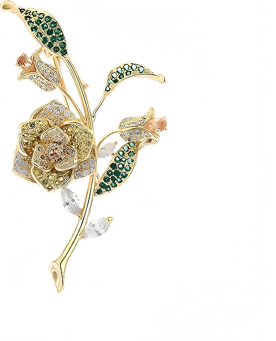 Flower Brooch for Women Girls Flower Rhinestone Brooch Gold Plated Lapel Pin Clothing Accessory Wedding Gift Fashion Jewelry for Mom Wife