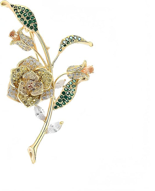 Flower Brooch for Women Girls Flower Rhinestone Brooch Gold Plated Lapel Pin Clothing Accessory Wedding Gift Fashion Jewelry for Mom Wife