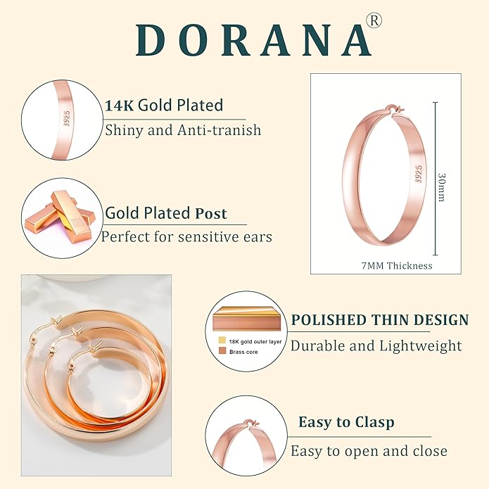 8mm Thick 925 Sterling Silver Hoops Earrings for Women 14K Real Gold Large Hoop Earrings Hypoallergenic and Lightweight Big Hoop Earrings for Women 20/30/40/50/60/70MM
