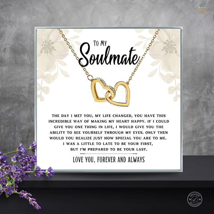 To My Soulmate Necklace For Women, Soul Mate Jewelry for Women, Future Wife Gifts, To My Wife Necklace from Husband, Gifts for Girlfriend, Pendant With Message Card
