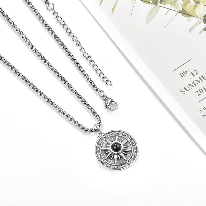 KINGWHYTE Compass Necklace for Men 925 Sterling Silver Birthday Gifts Graduation Travel Jewelry for Husband Brother with Stainless Steel Chain