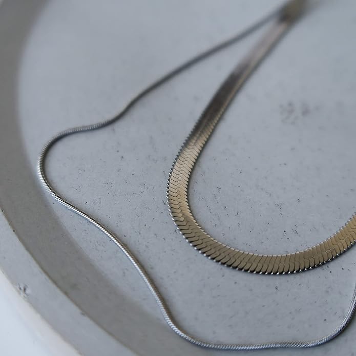 Tewiky Layered Necklaces for Women Non Tarnish- Chunky 14k Gold Plated Herringbone/Snake/Rope/Box/Cuban Link Chain for Women Waterproof Layering Stack Choker Necklace Trendy Dainty Tarnish Free Jewelry Set