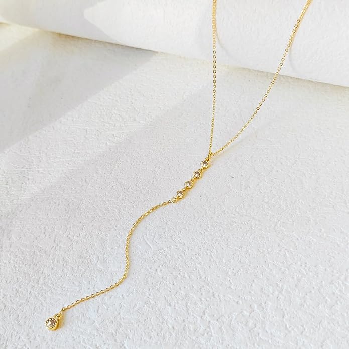 Lariat Gold Necklace for Women Trendy Dainty 14k Gold Plated/Silver Layered Chain Drop Necklaces Y-Shaped Necklace Jewelry for Women Gifts