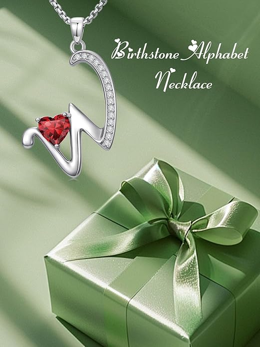 Christmas Gifts for Women Alphabet A to Z Initial Birthstone Pendant Necklaces for Women - 18k White Gold Plated Personalized Name Jewelry Valentine Mothers Day Birthday Gifts for Women Her Girlfriend