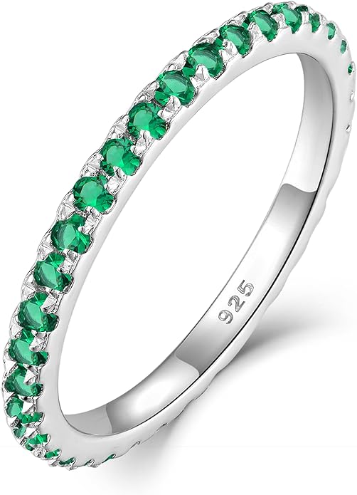 YL Stackable Ring 925 Sterling Silver Wedding Eternity Bands Birthstone Stacking Rings for Women