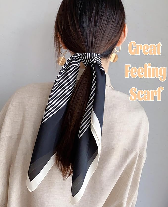 kcctoo 27.5" Mulberry Silk Feeling Head Scarf Women's Fashion Square Neck Satin Scarfs for Bag Hair Scarves Gift