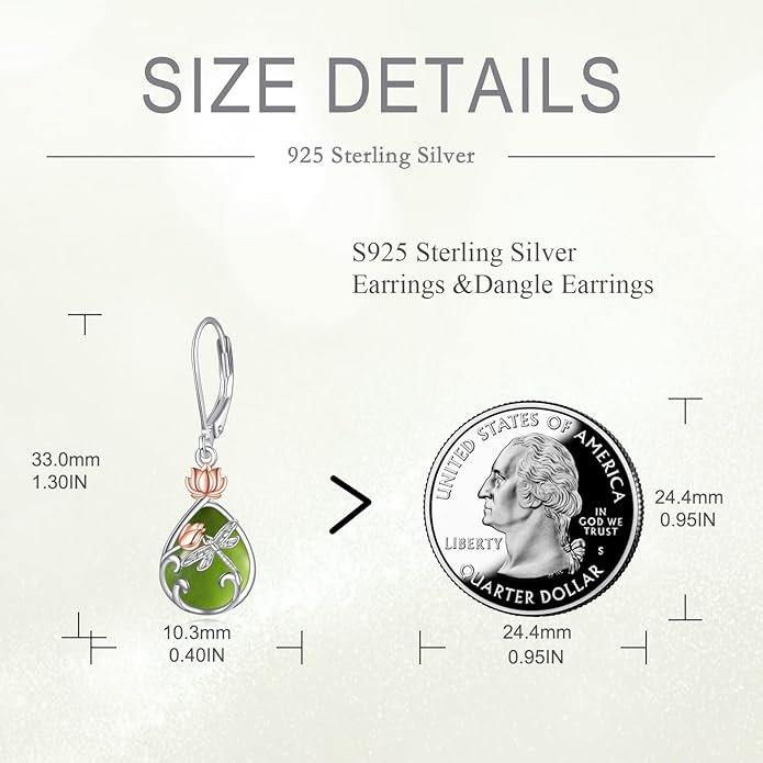 AOBOCO Butterfly/Dragonfly/Bee/Ladybug Leverback Earrings 925 Sterling Silver Rose Lotus Tulip Flower Filigree Dangle Earrings Teardrop Moonstone Larimar Turquoise Abalone Shell Jewelry Birthday Gifts for Women